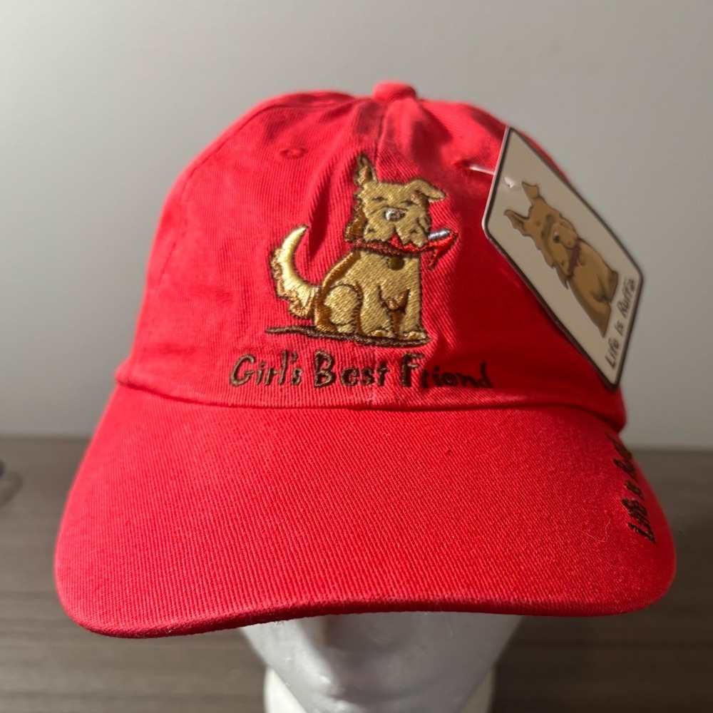 NWT Red "Life is Ruff" Embroidered‎ Dog Theme Baseball Cap Hat Adjustable